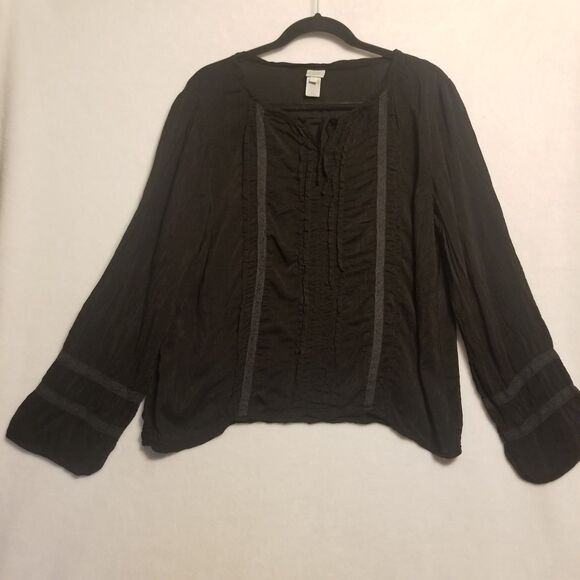 J.Jill L Top Lightweight Black Rayon Crinkle Lace Inset Witchy Whimsigoth Gothic - Picture 1 of 8